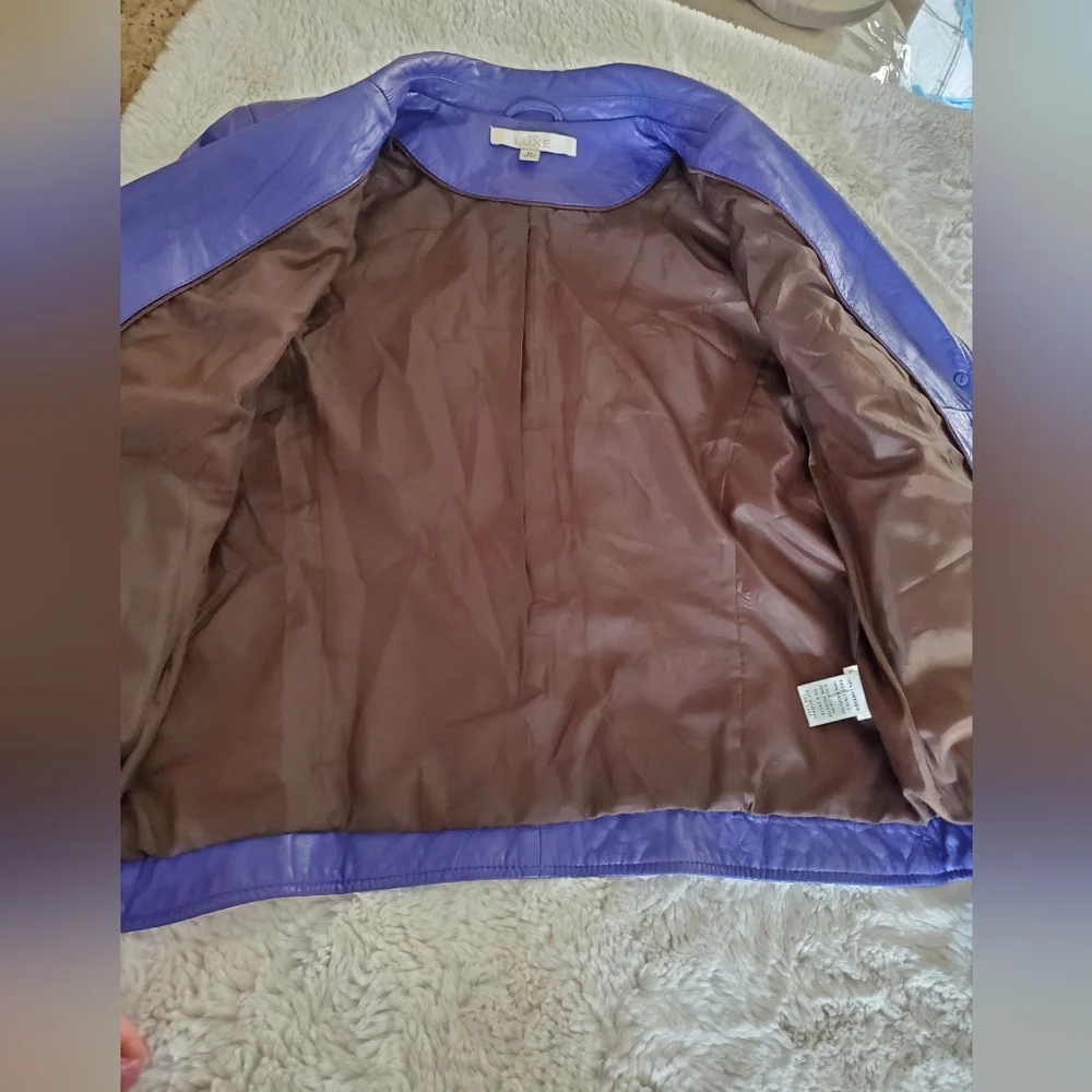 Purple 100% lambskin jacket CACHE LUXE, extremely soft, size M - Picture 5 of 16